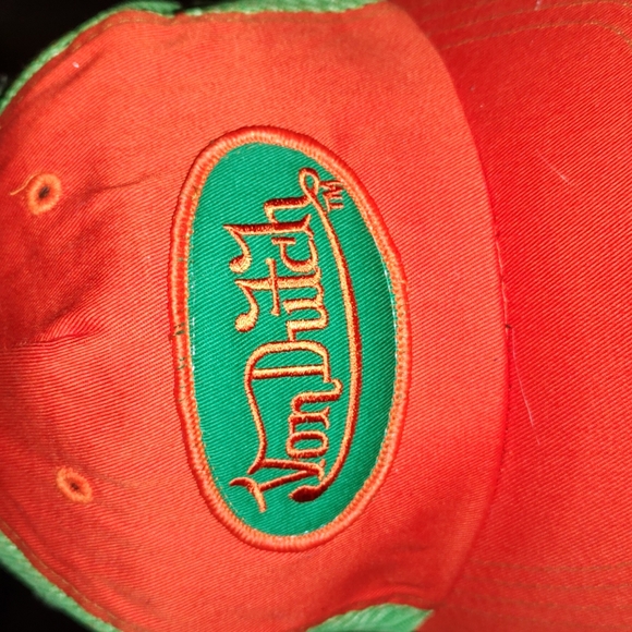 Von Dutch Original Embroidered Logo Trucker Mesh Orange Green Snapback Hat - Picture 5 of 7